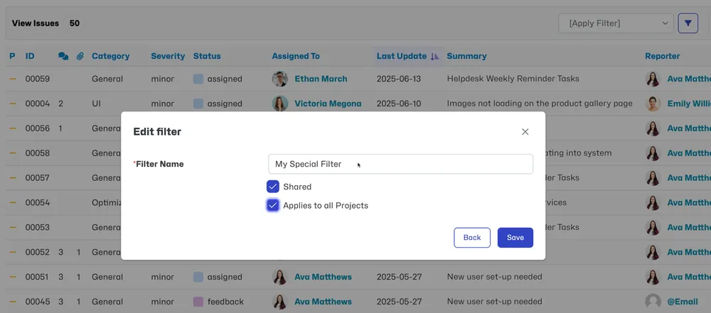 Saving and Sharing Filters