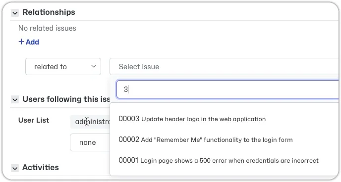 Auto-Complete Issue Relationships