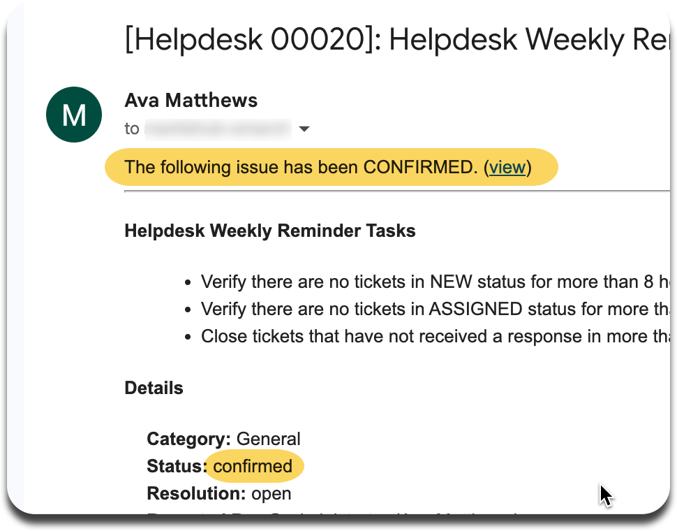 email notification triggered by issue going into feedback status