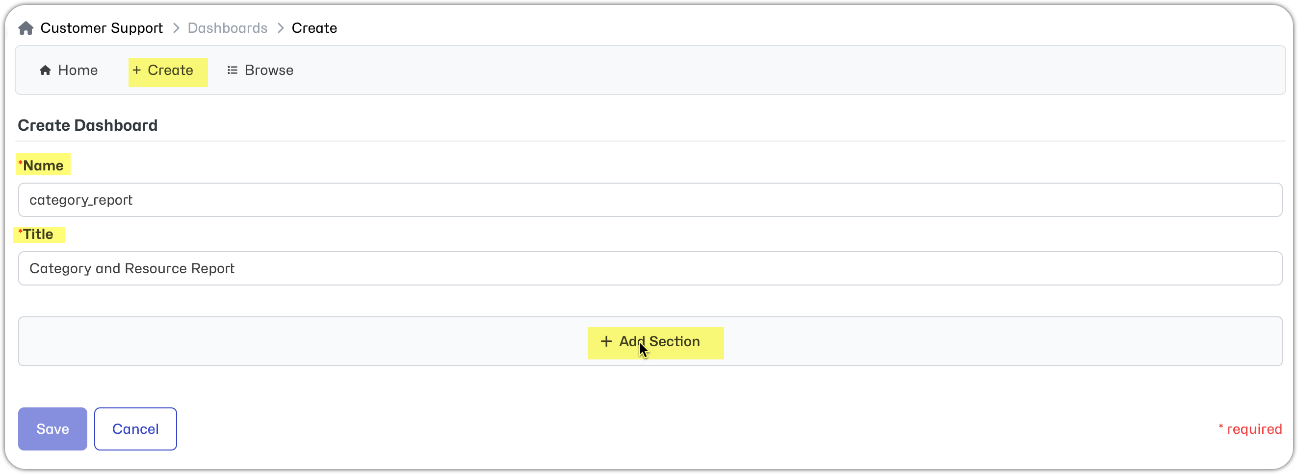 Create dashboard