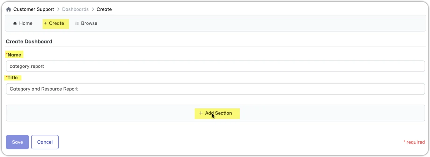 Create dashboard