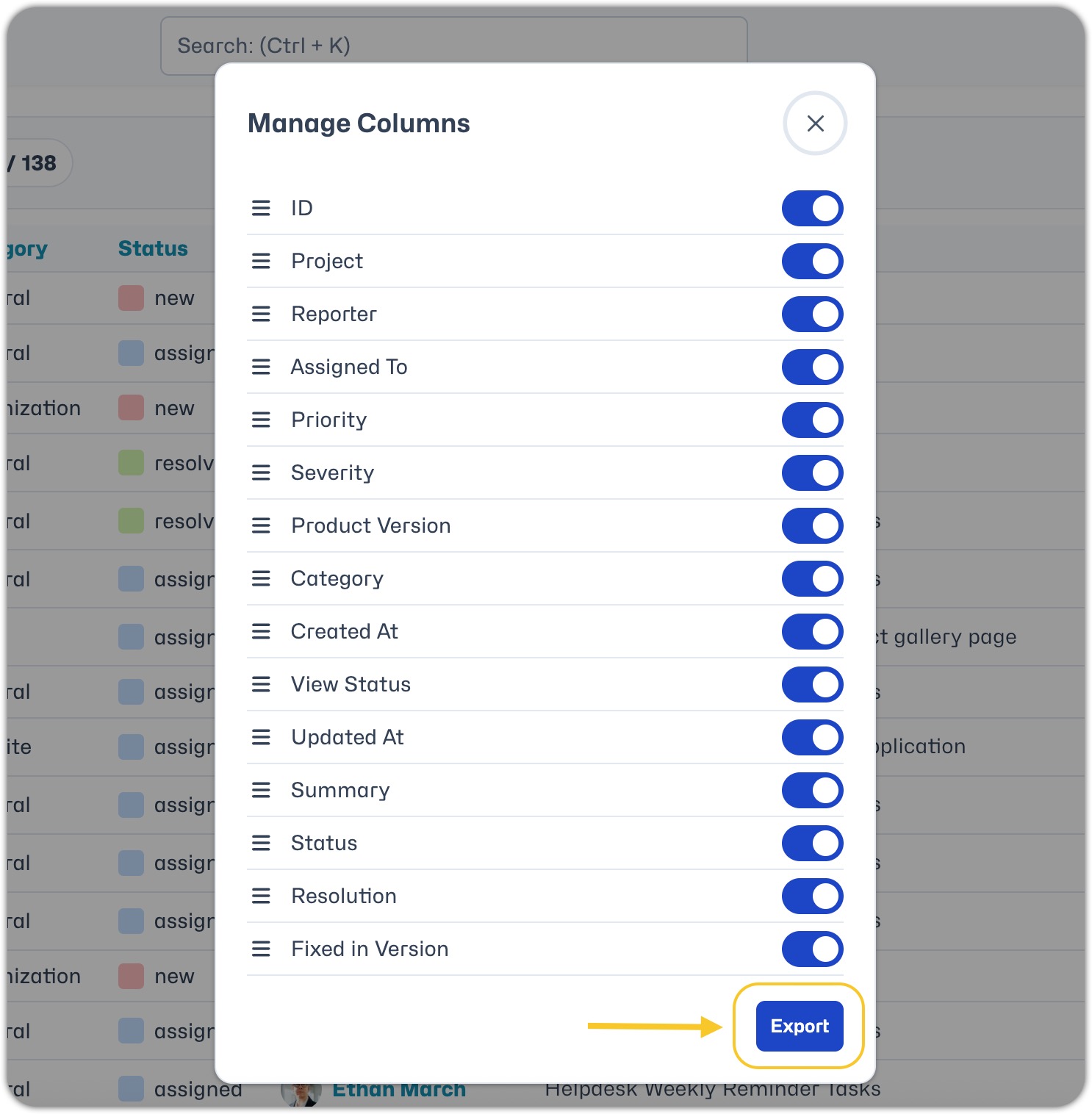 export columns