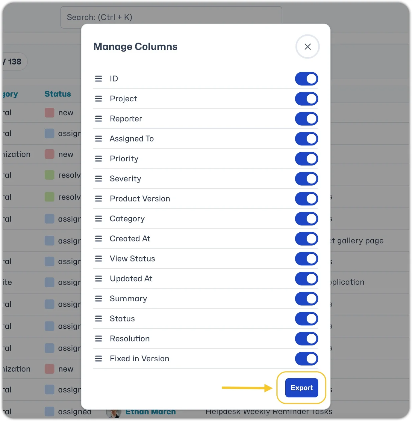 export columns