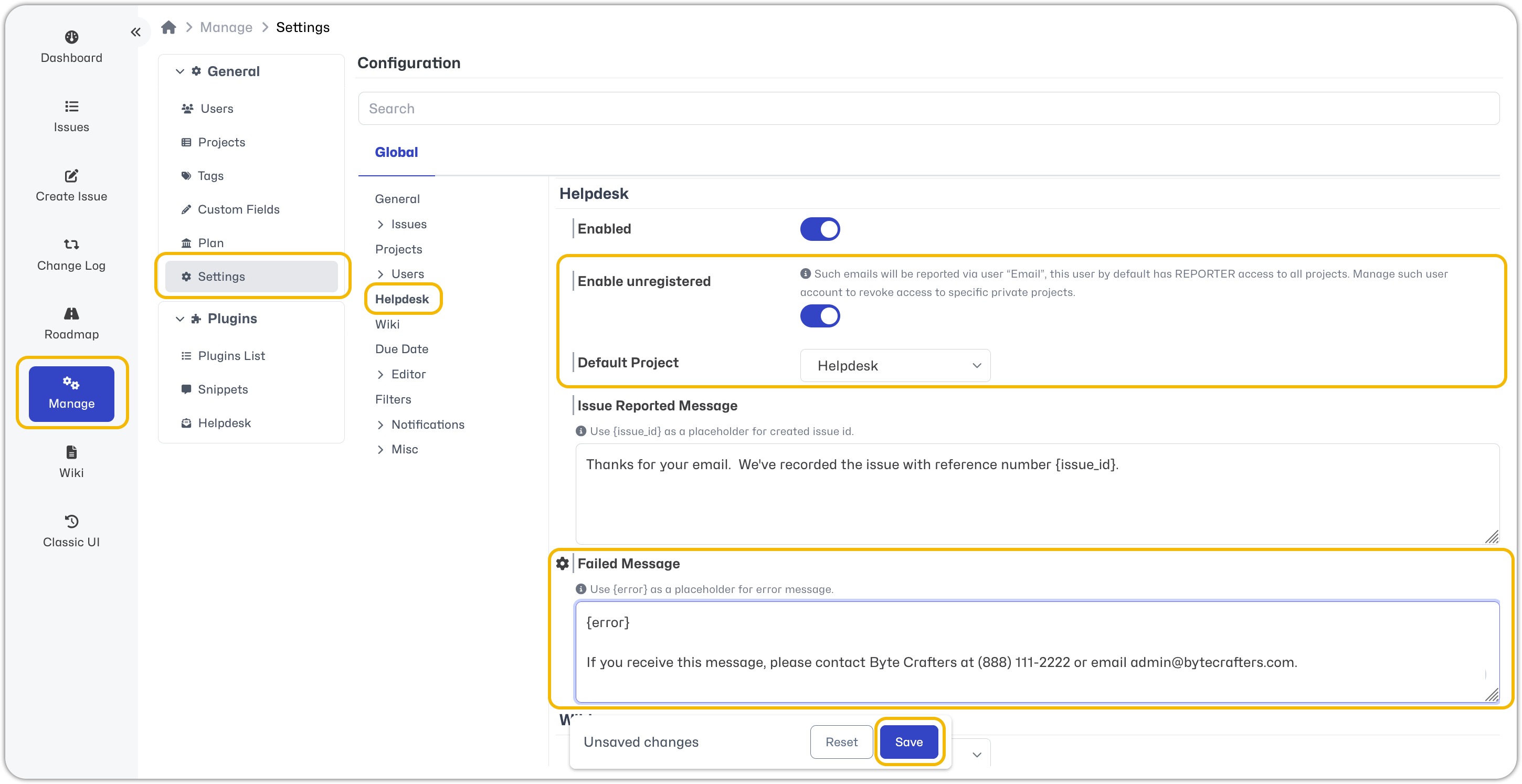Helpdesk Settings