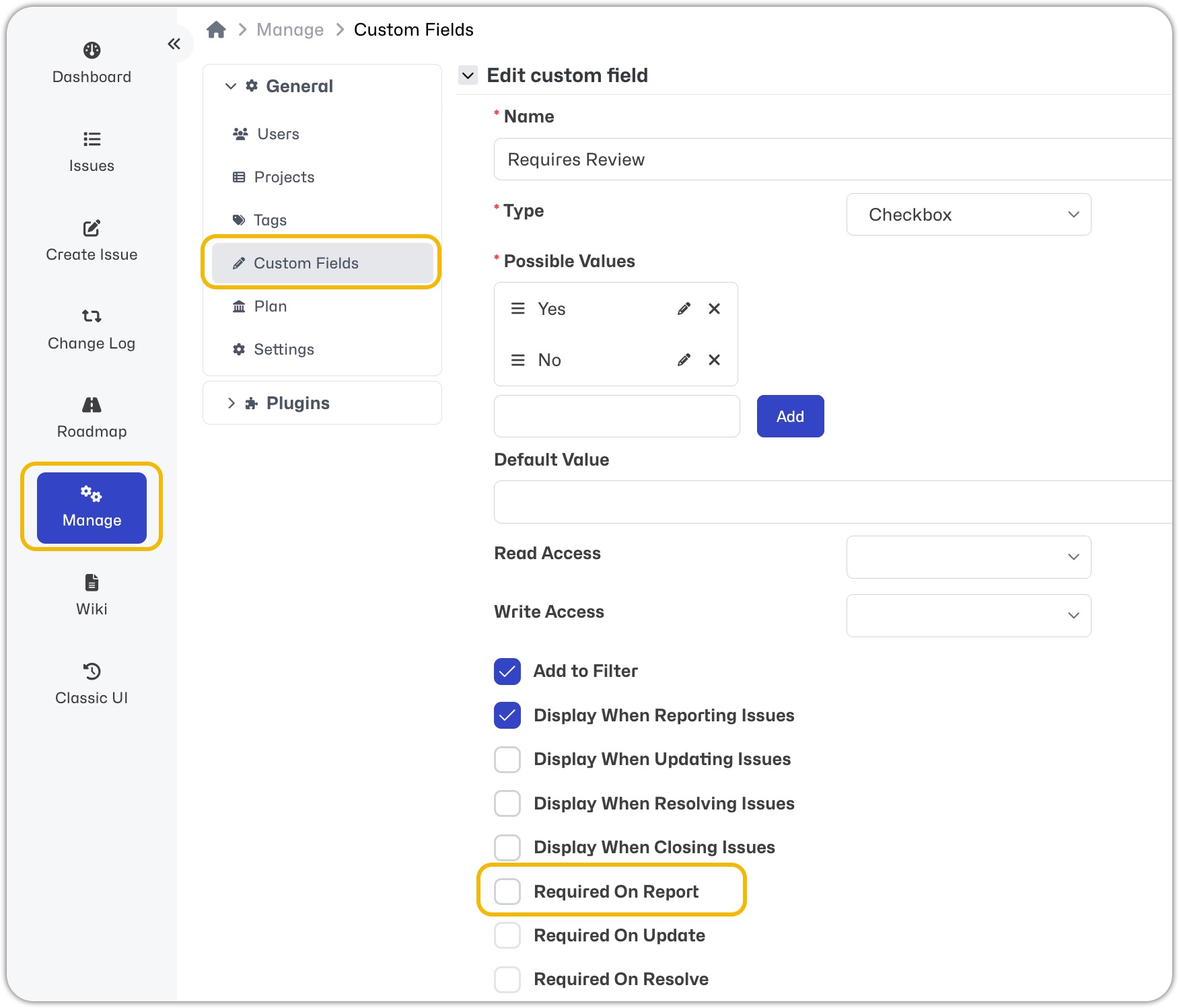 Required on Report Failure