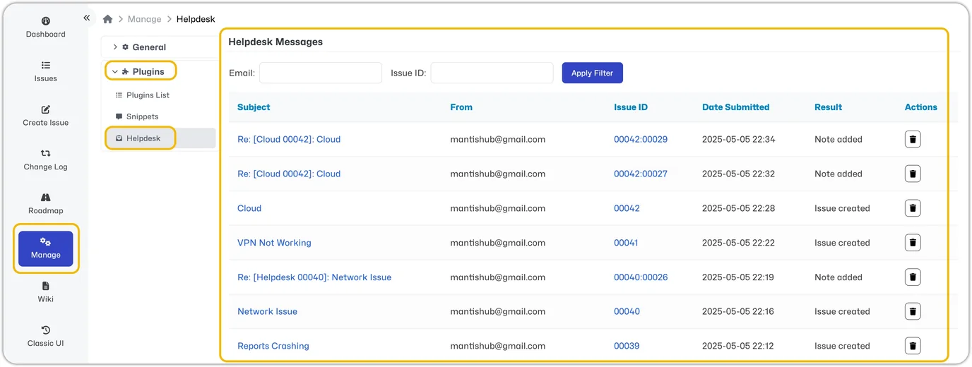 Helpdesk Messages