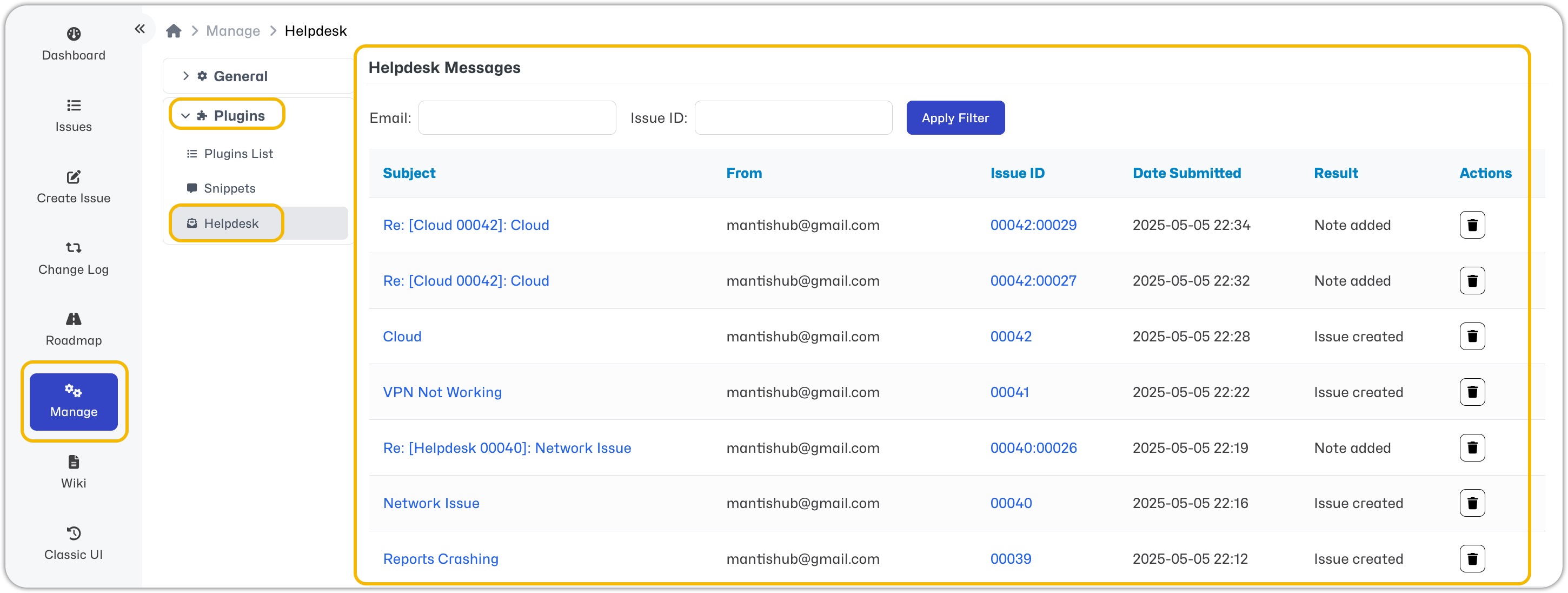 Helpdesk Messages