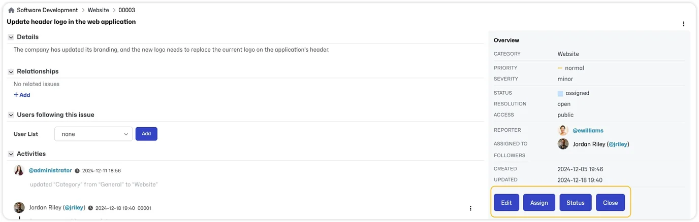 Issue Actions - Buttons
