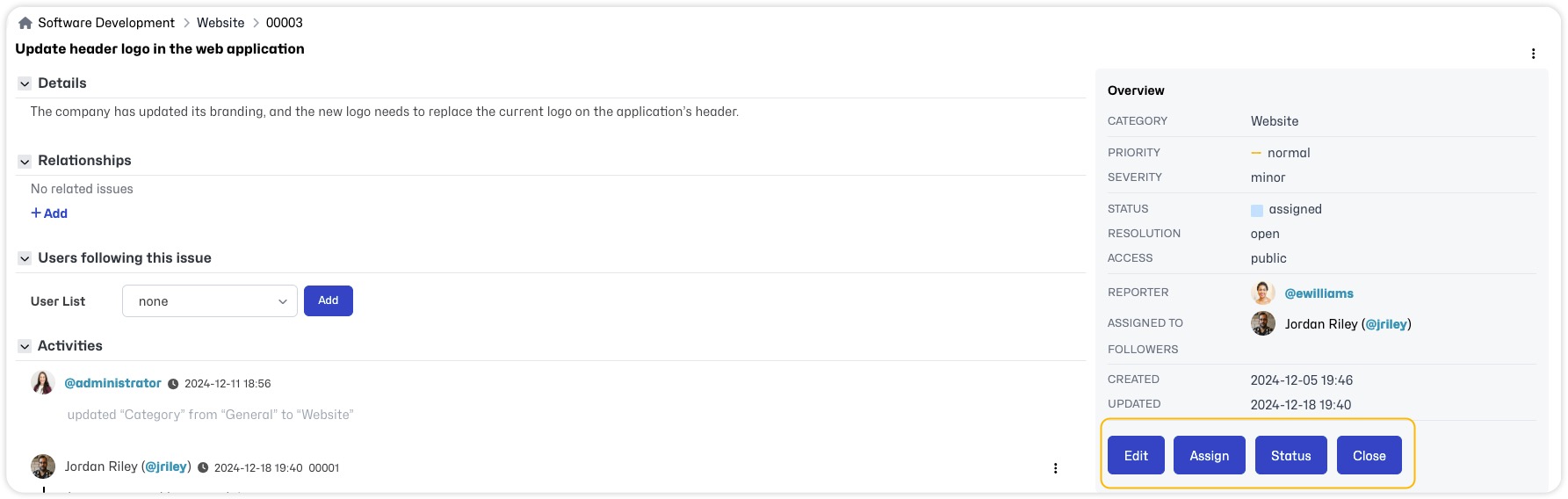 Issue Actions - Buttons