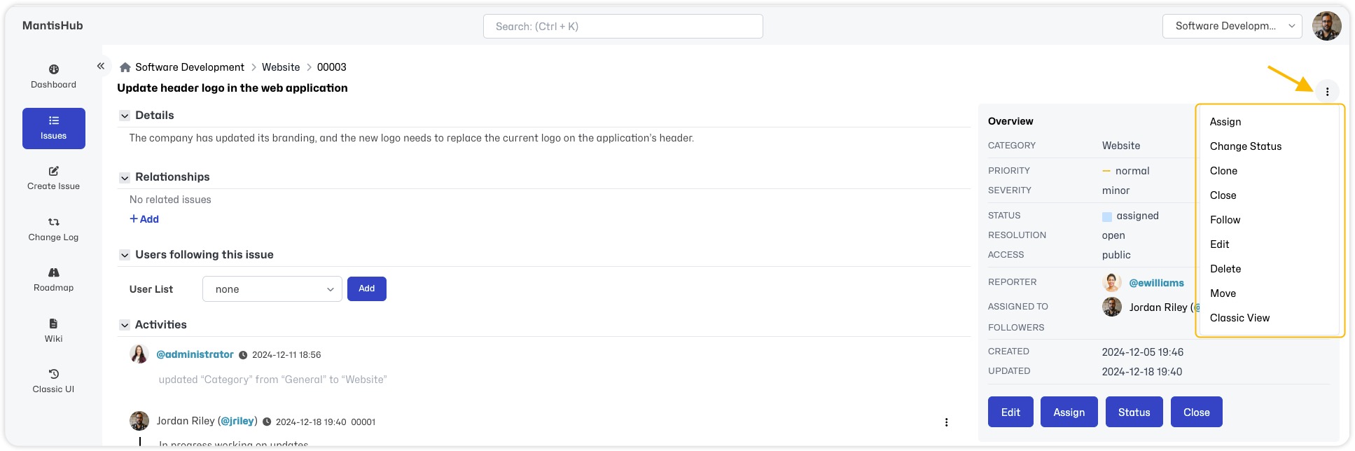Issue Actions - List