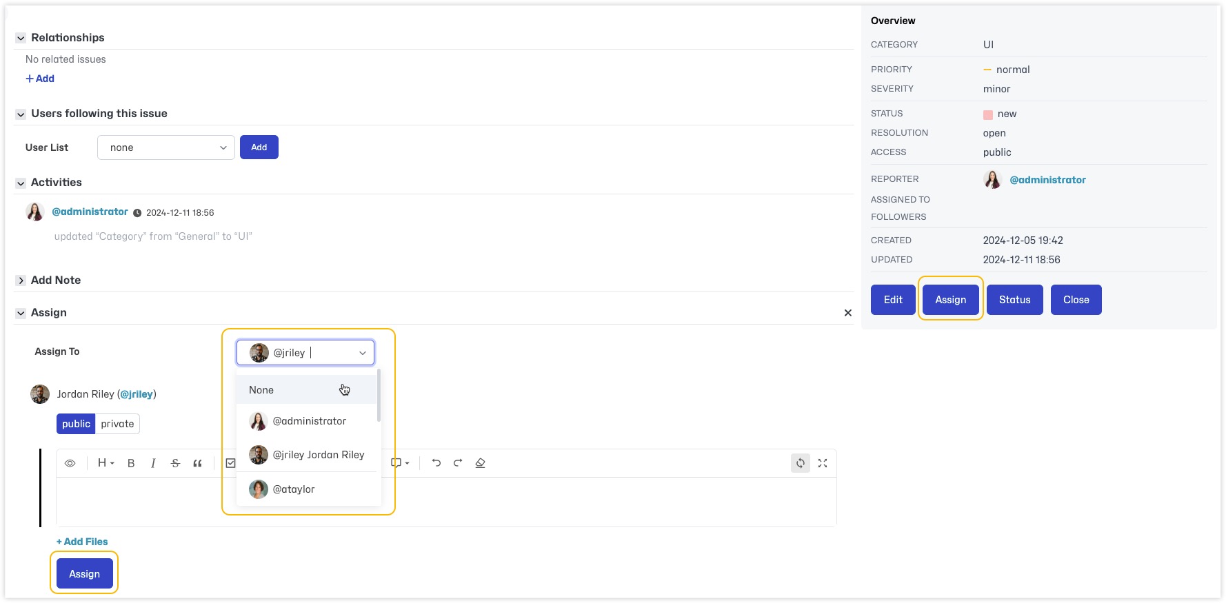 Issue Actions - Assign