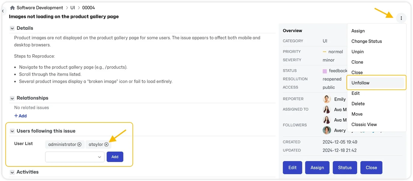 Issue Actions Follow