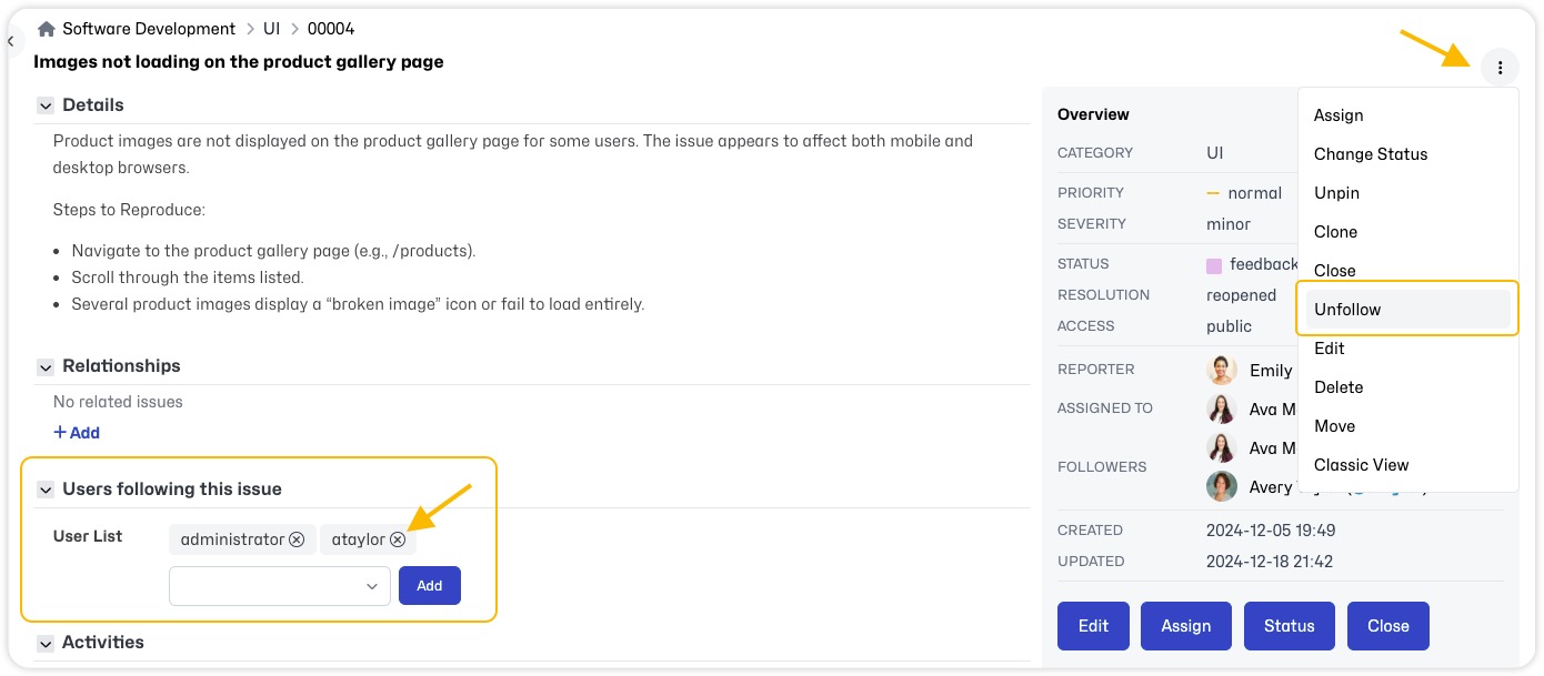 Issue Actions Follow