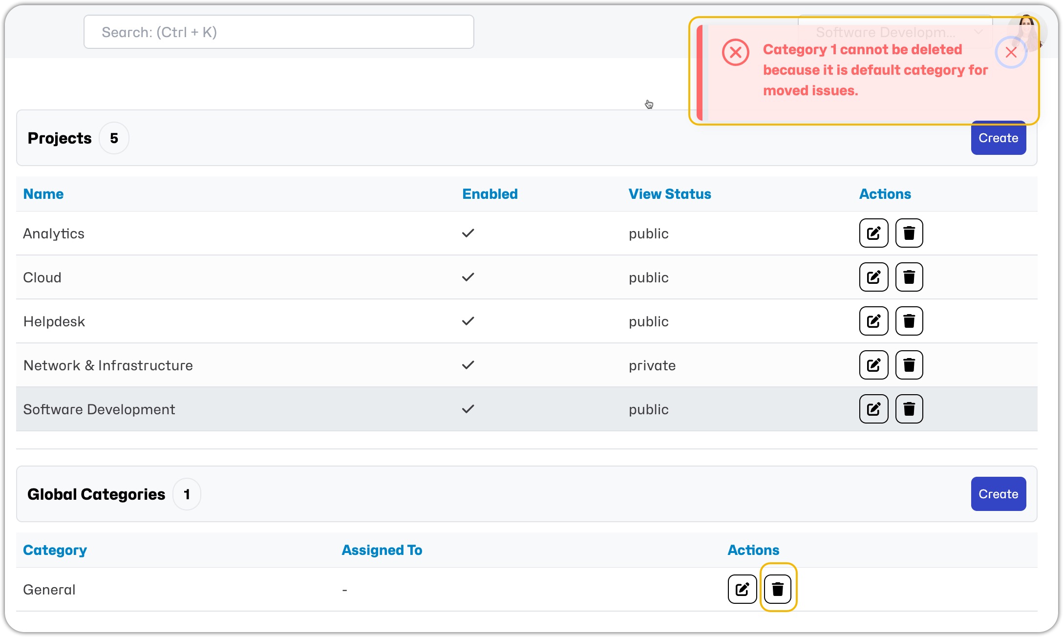 Deleting Global Default Error