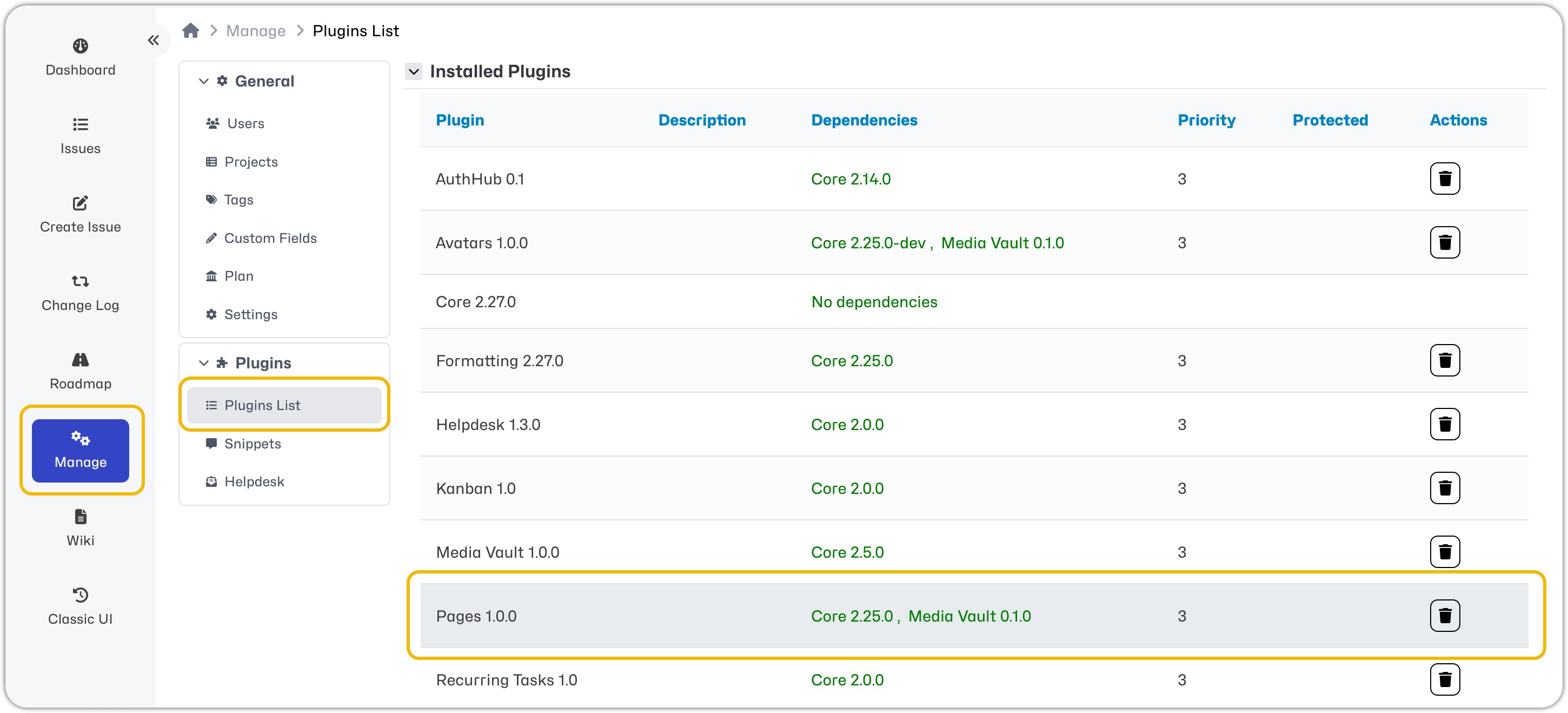 plugin list