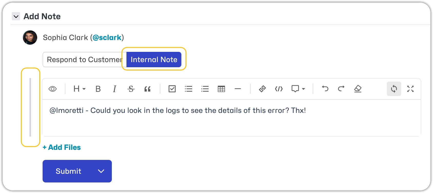 Helpdesk Private Note
