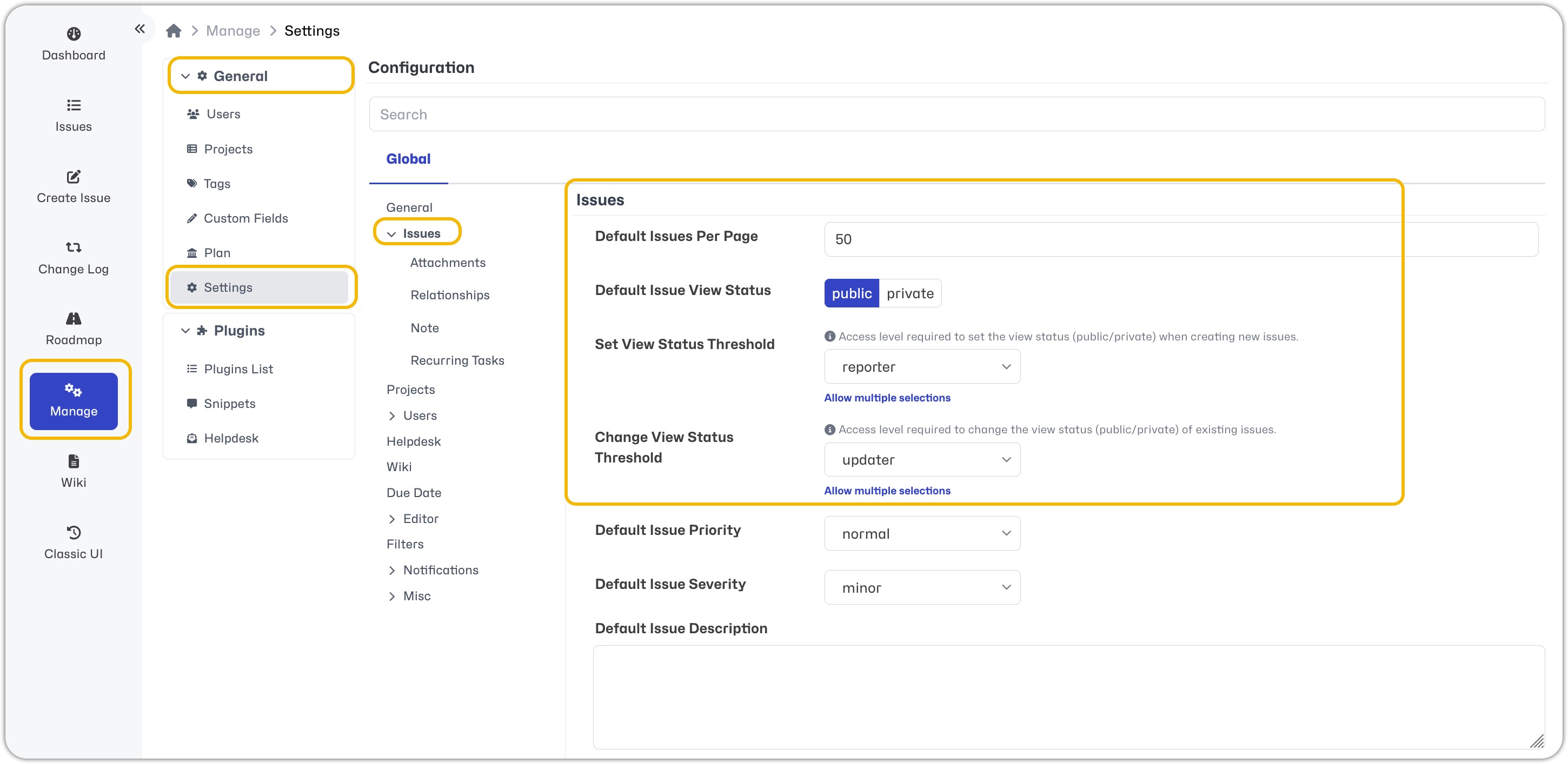 Issue Settings