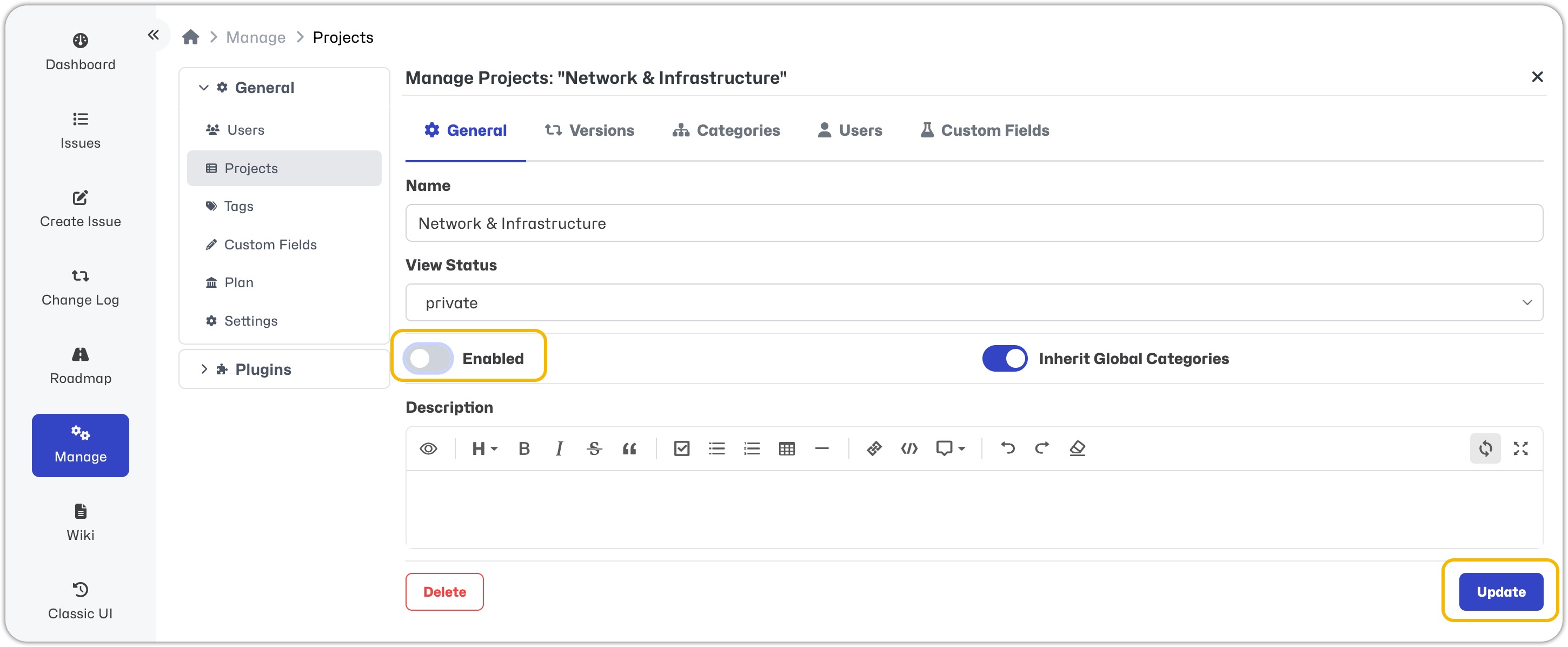 Disable a Project