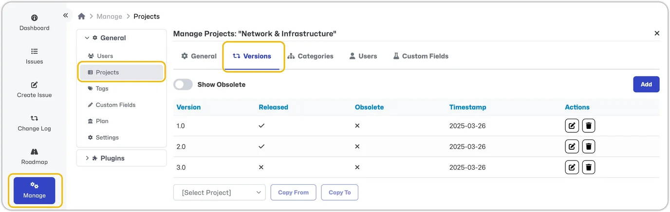 Configure Project Versions