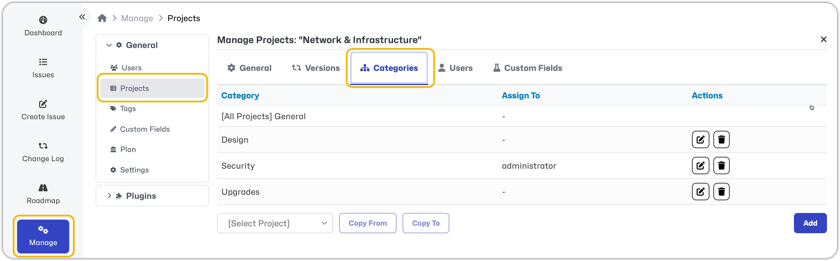 Configure Project Categories