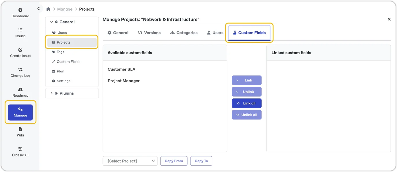 Configure Project Custom Fields
