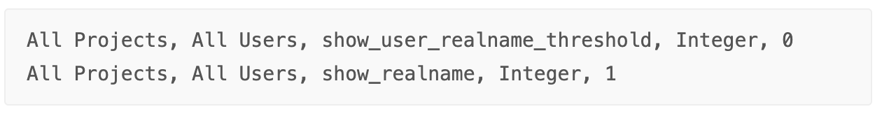 settings for showing user real names