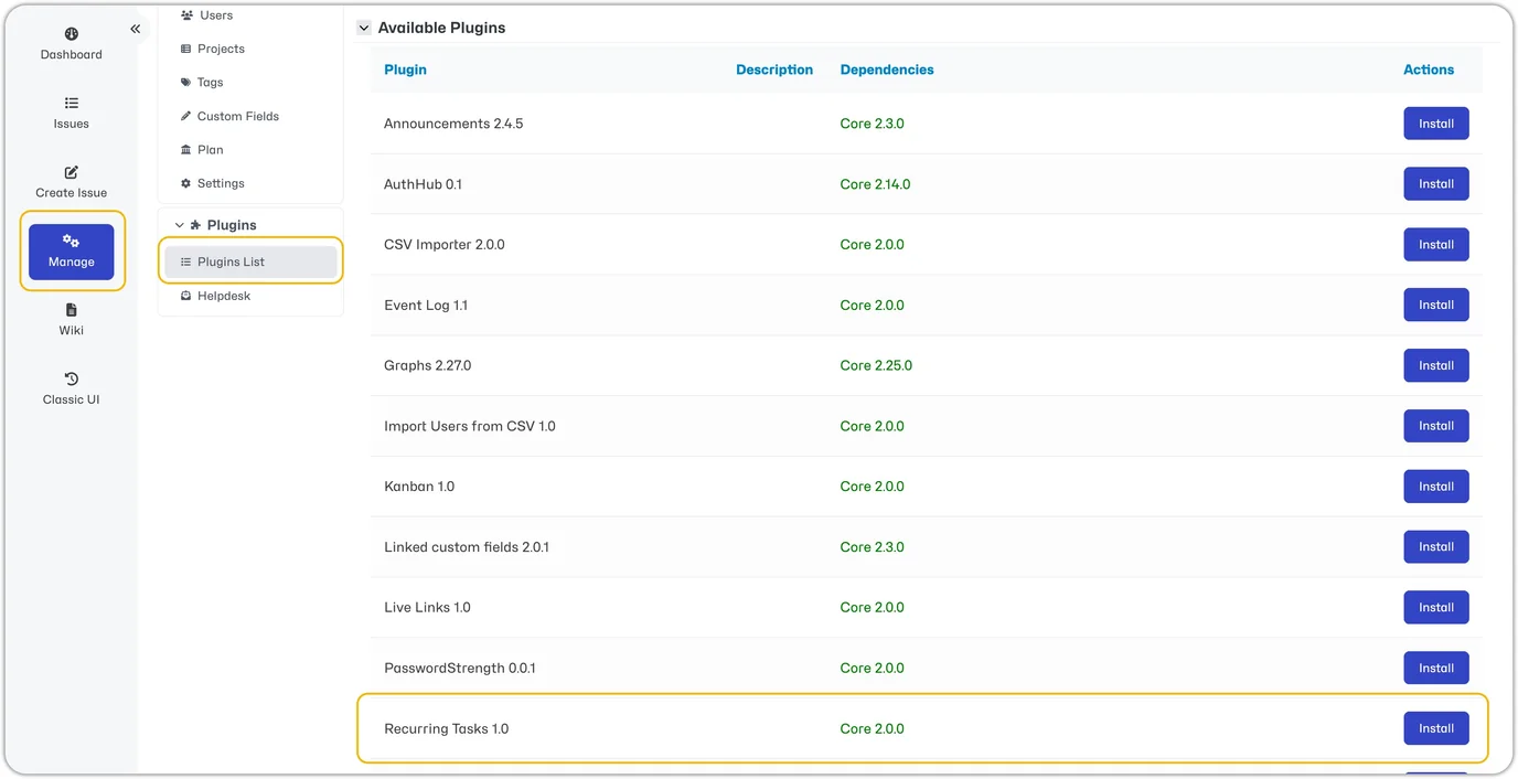 Enable Recurring Tasks Plugin
