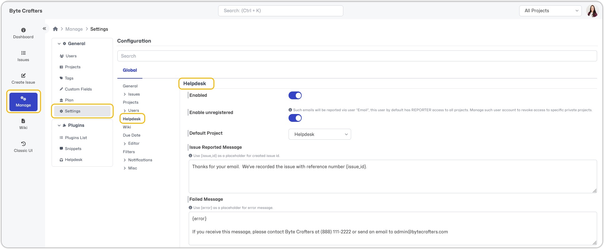 Helpdesk Settings