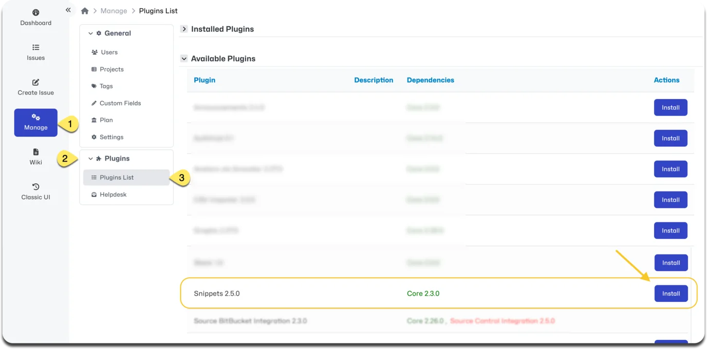 install snippets