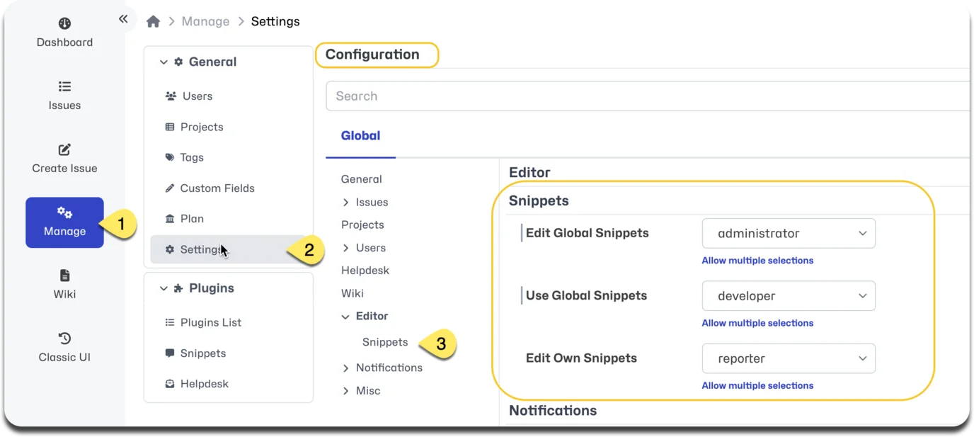 configure snippets