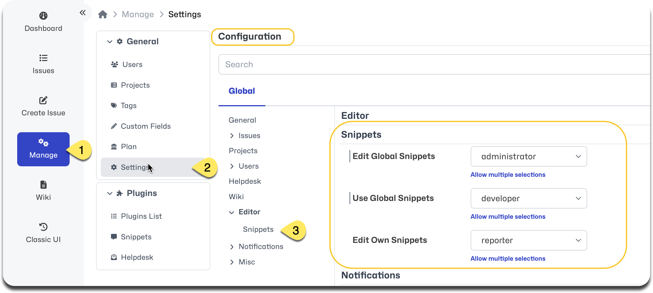 configure snippets