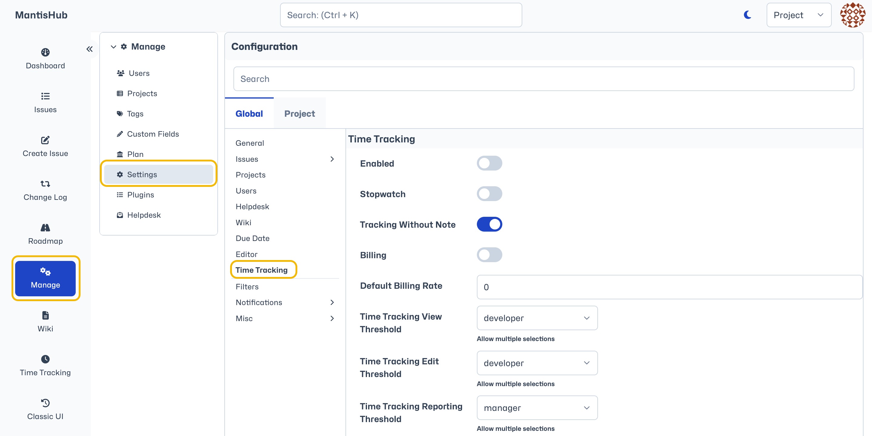 Time Tracking Settings