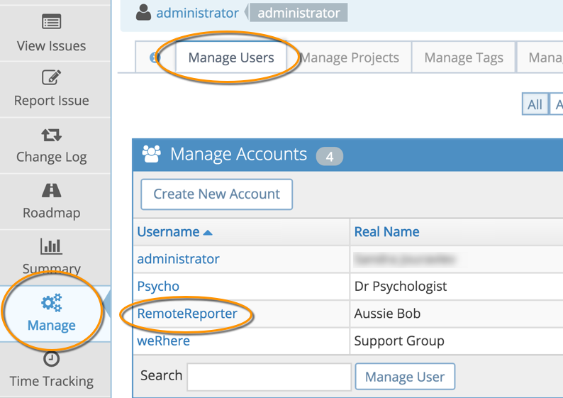 administrator managing user preferences via manage users