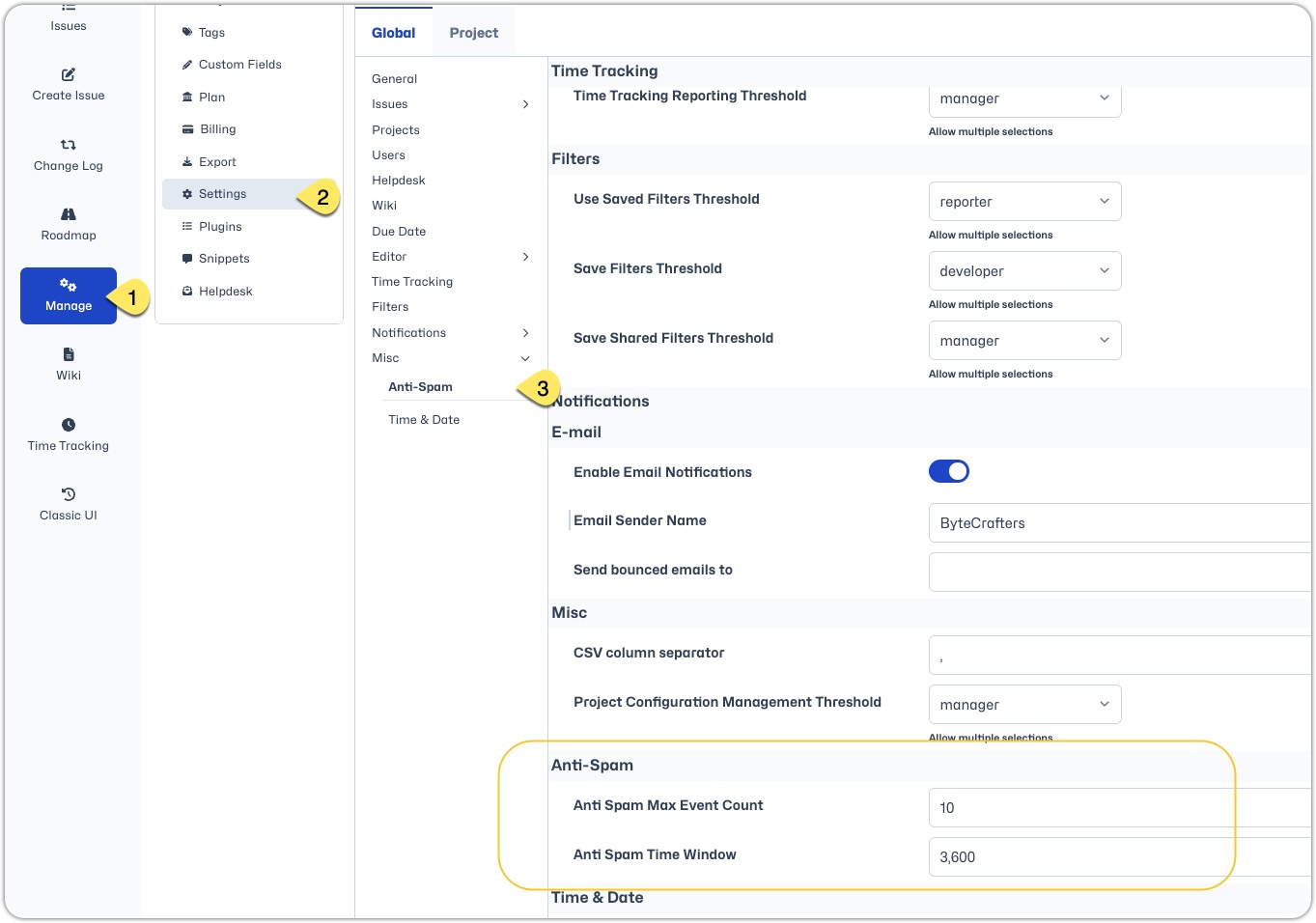 Anti-Spam settings