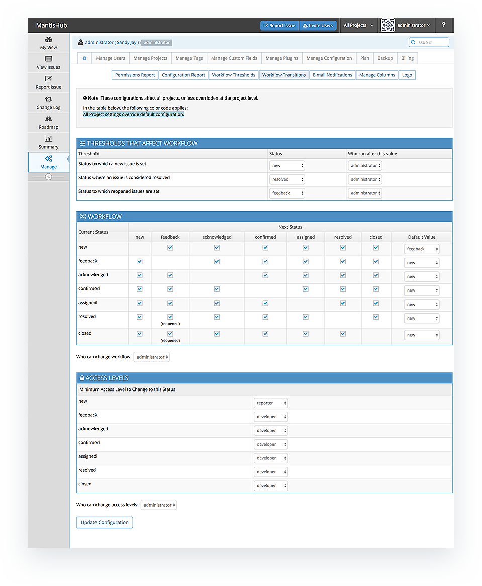 Workflow Transitions Configuration